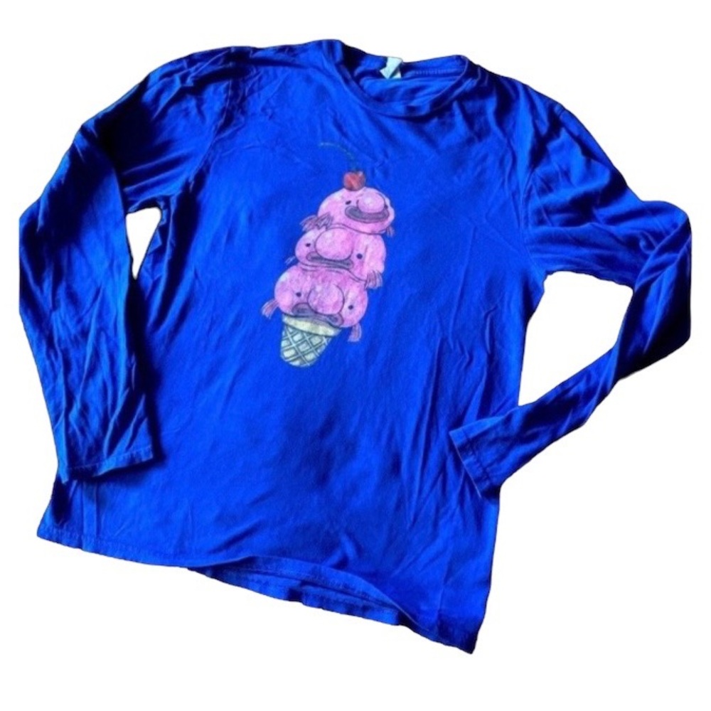 Port & Company Blob Fish Blowfish Ice Cream Cone Royal Blue Long Sleeve Shirt